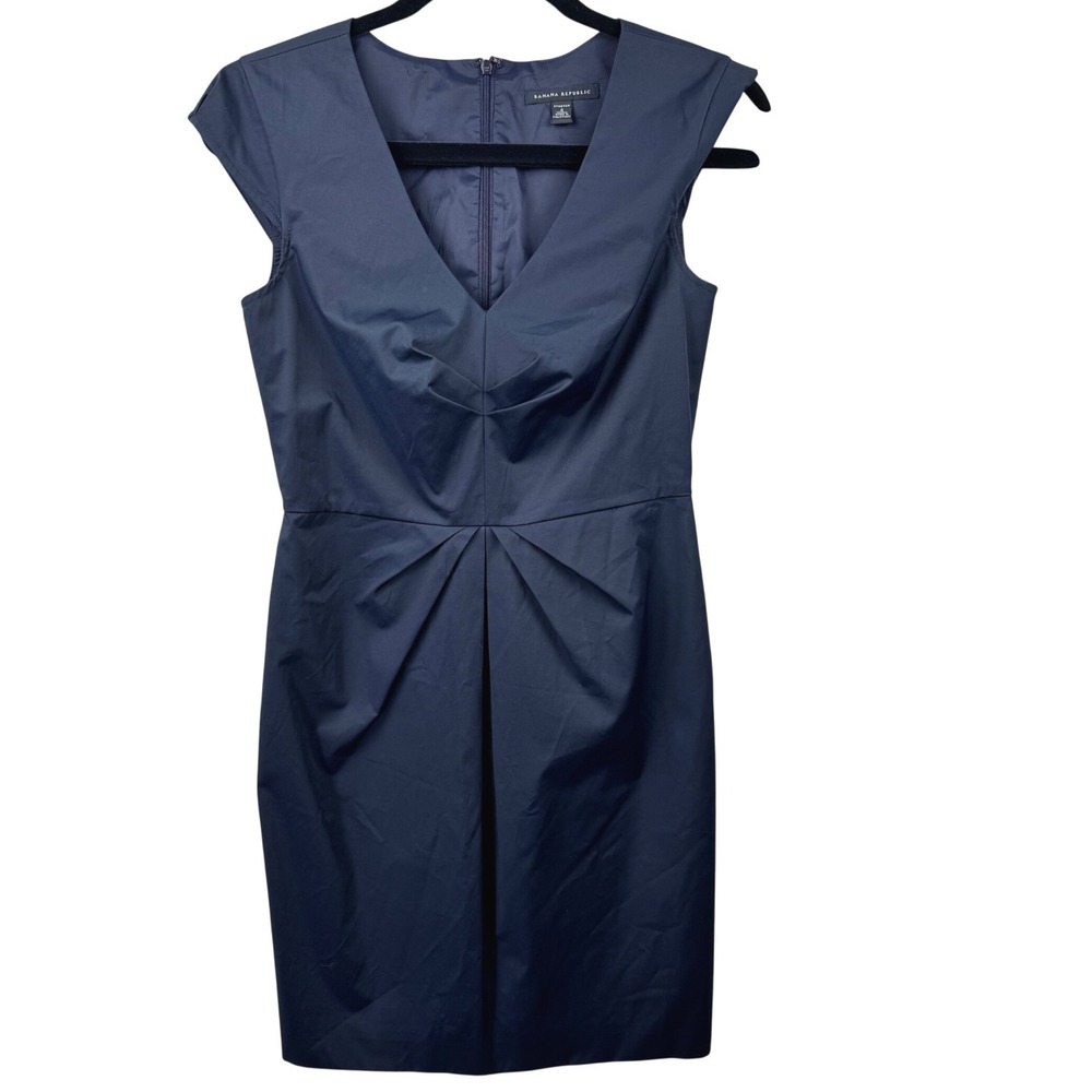 Banana Republic Sheath Dress Womens 4 Navy Blue V-Neck Stretch Career Office - Picture 2 of 12